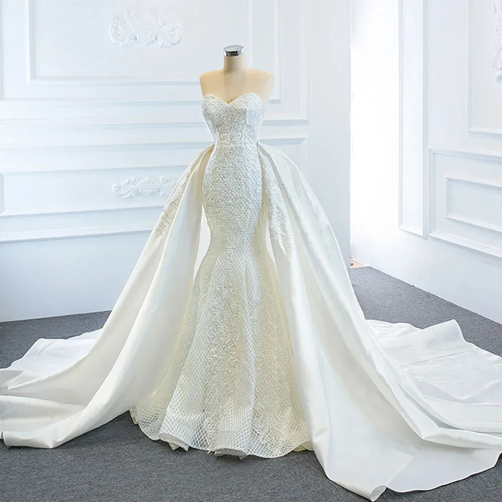 Custom 2026 New Arrivals Sweetheart Neck Beaded Pearls Mermaid Wedding Dresses With Satin Detachable Train Robe Vestido De Novia