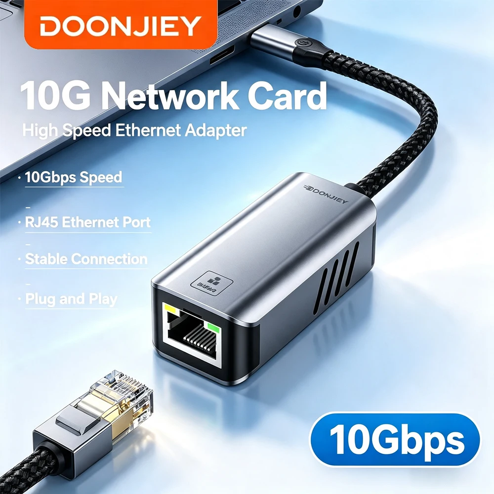 DOONJIEY 10Gbps Ethernet Adapter USB4 Type C To RJ45 10000Mbps Wired LAN Network Card  Thunderbolt 3 4 For MacBook Pro Laptop