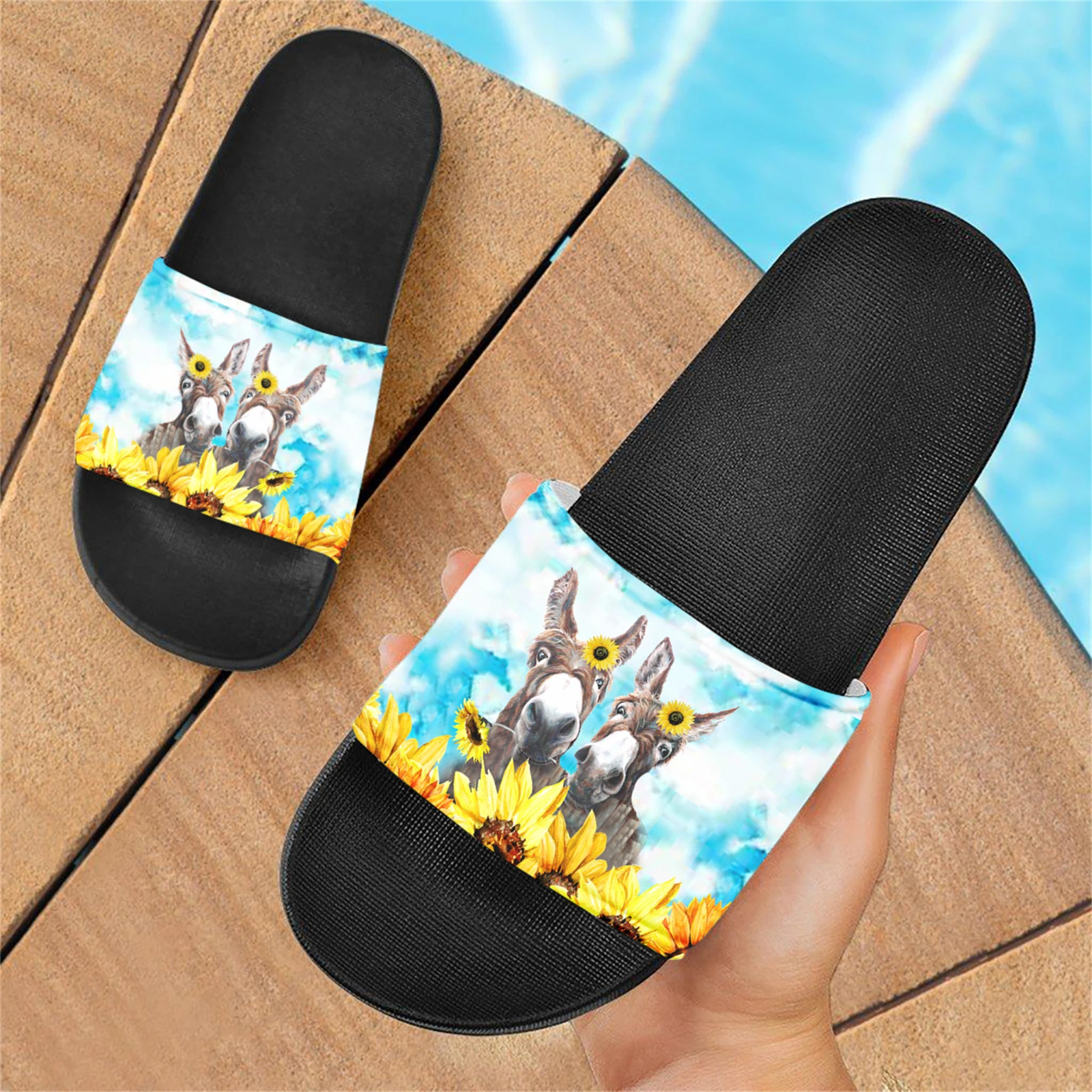 Chinelos para Chuveiro Burro Girassol Impressão Macia Sola Confortável Slides Verão Casal Praia Antiderrapante Respirável Sandálias Ao Ar Livre