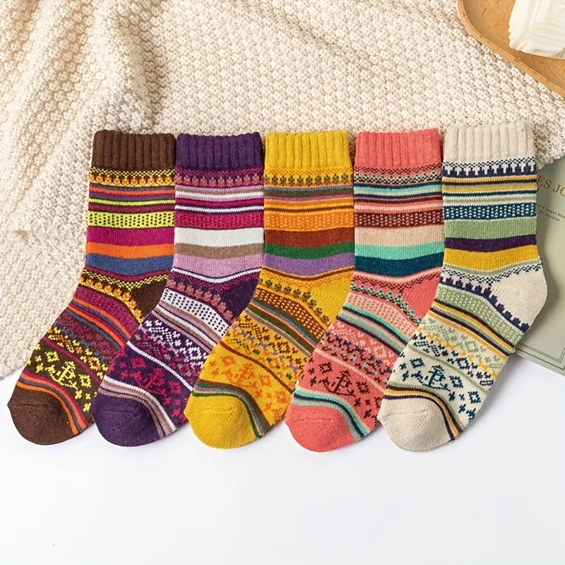 

10-Pair Warm Socks Pack. Cozy Retro Plaid & Stripe Patterns. Soft, Thermal & Machine Washable for Winter. For Teens & Adults.