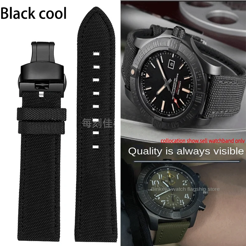 For Breitling blackbird  Avenger challenger man watch strap Black army green blue 22 man Nylon Canvas dermis watchband wristband