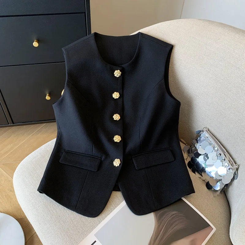 

Korean 2026 Spring New Women's High End Casual Vest Waistcoat Female Professional Vest O-neck Sleeveless Short