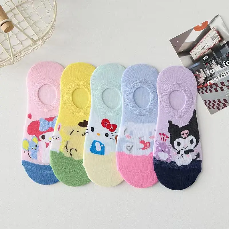 5Pcs Hot Sanrios Winter Style Female Sock Kawaii Hello Kitty Cartoon Anti-Odor Breathable Crew Socks Fashion Household Items Kit