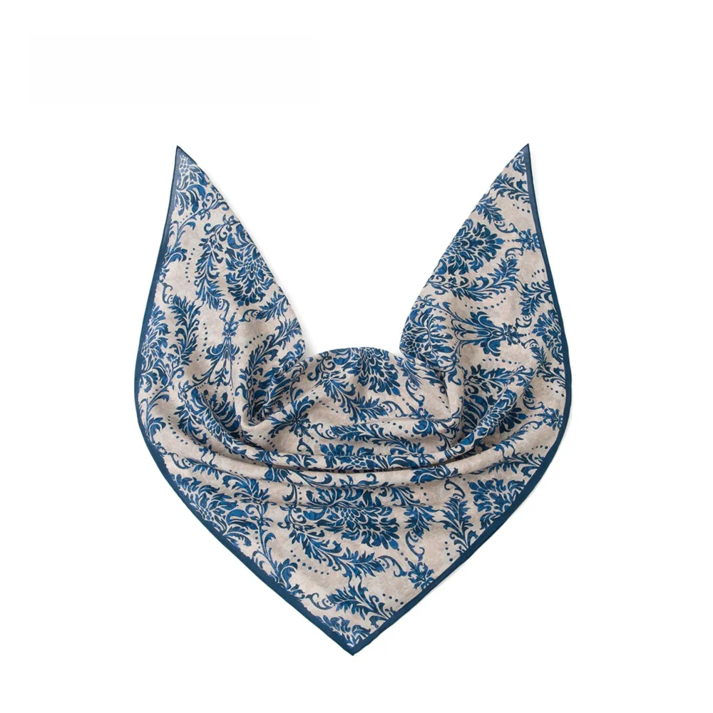 ファッショナブルな青白磁模様のシルクスカーフ男性用レトロヒップホップスタイル装飾アクセサリーコットンブレンド生地