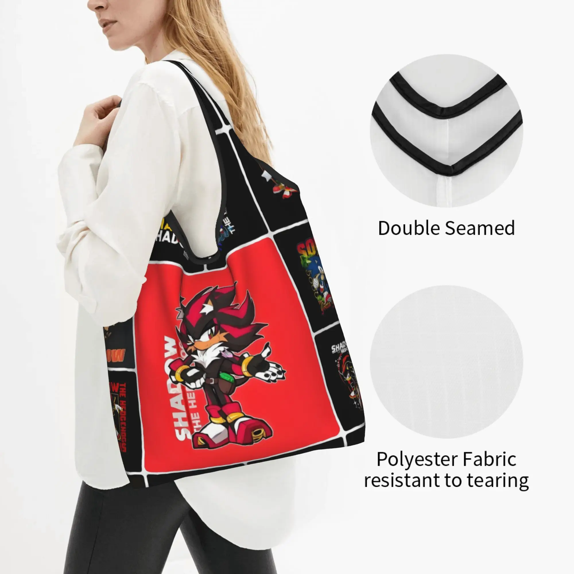 Funny Print Hedgehogg Shadow Cartoon  Shopping Tote Bag Portable Shopper Shoulder Japane Game  Handbag