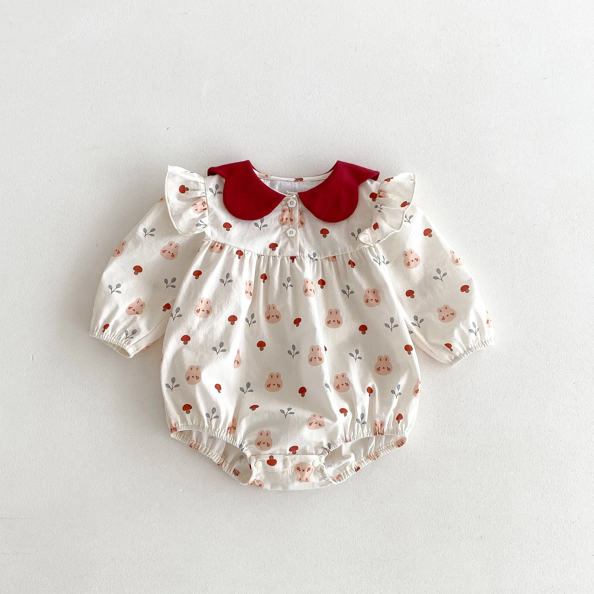 MILANCEL Autumn Baby Girls Clothes 0-24M Infant Cute Bunny Floral Print Bodysuit Toddler Peter Pan Collar One Piece Outwear