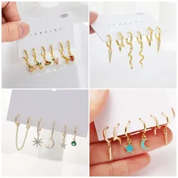 6 Pcs Set Fashion Sweet Pendant Fruit Ear Ring Colorful Zircon Small Hoop Earrings for Women Fine Jewelry Gift Pendientes Aretes