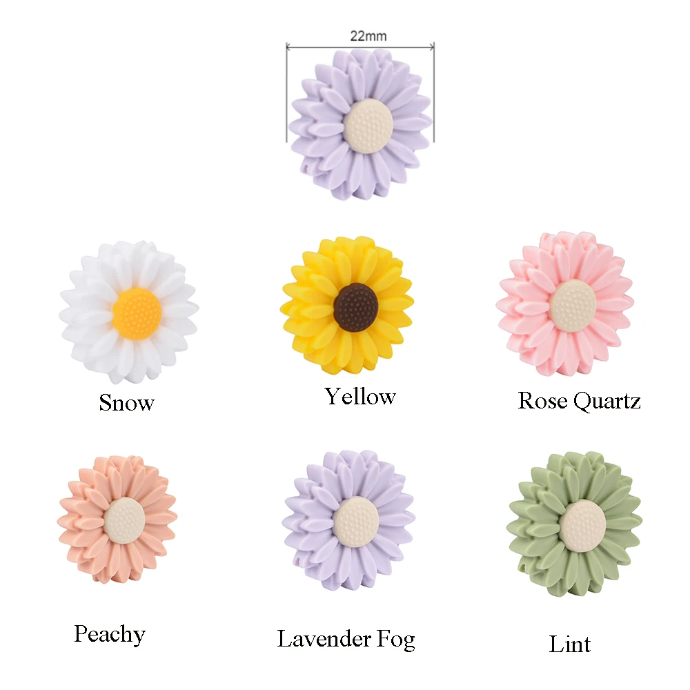 LOFCA 10pcs Sunflower Silicone Beads BPA Free Soft Chewable Organic Daisy Flower Beads For Necklace Baby Teething Toys DIY Chain