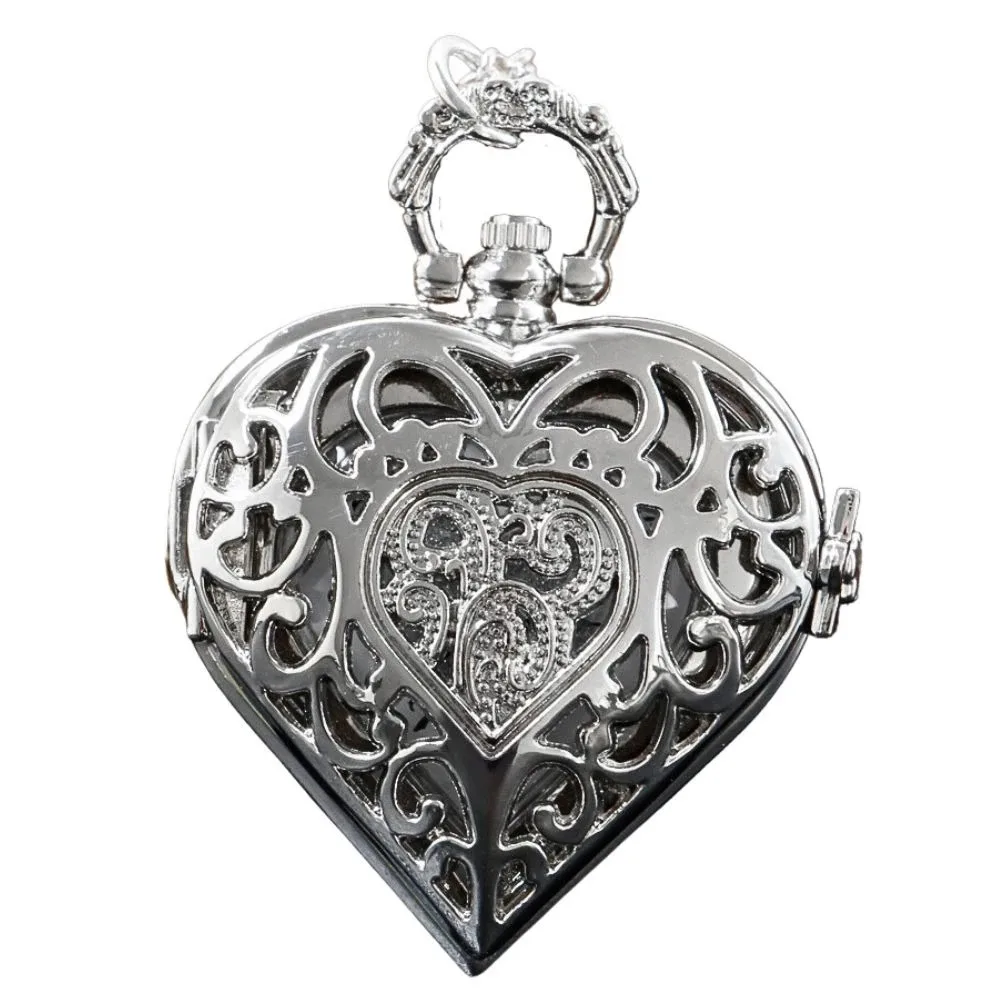 실버 목걸이가 달린 중공 하트 모양의 석영 회중 시계 실용적인 인기 레이디 펜던트 선물 Fob 시계