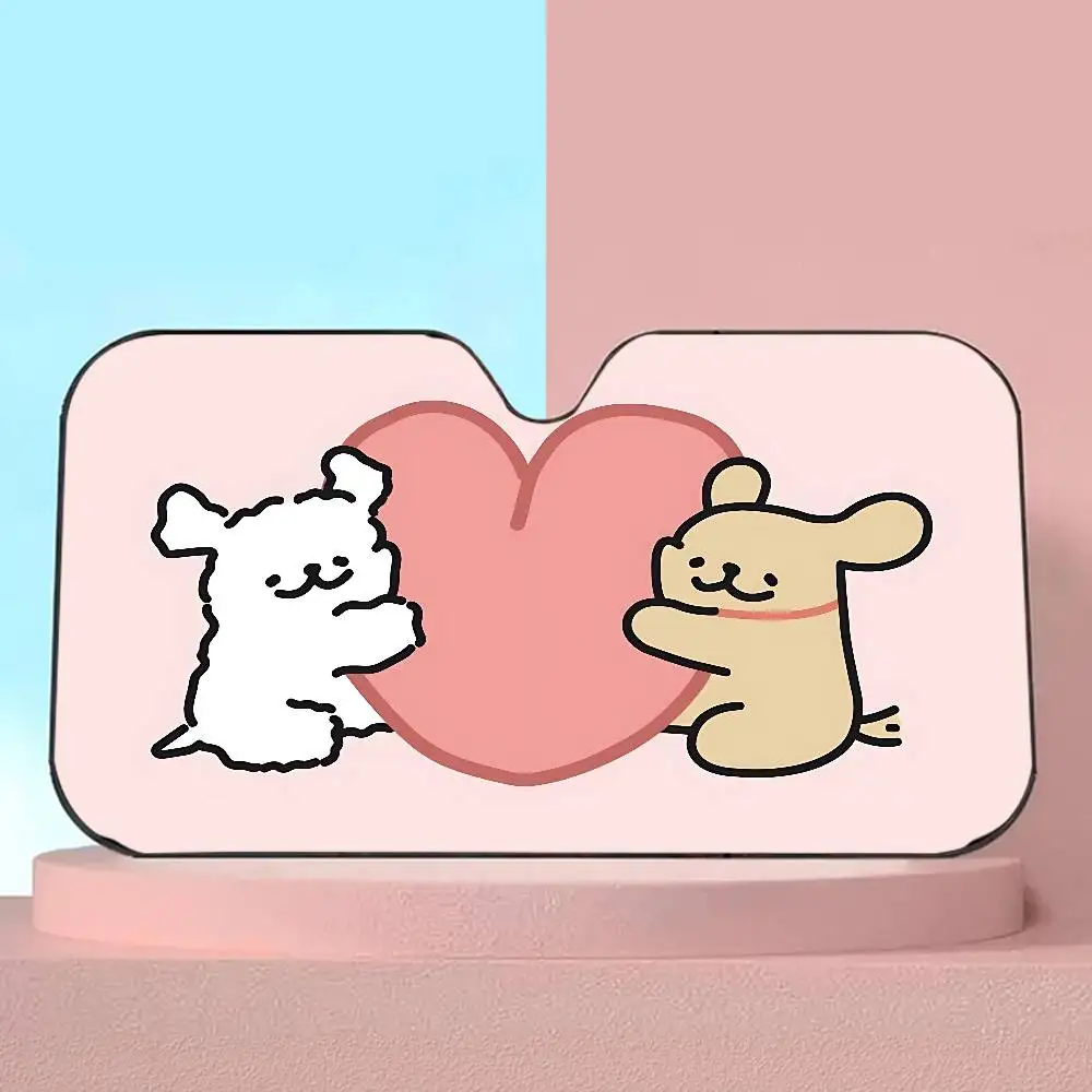 Cute Cartoon Line Dog Novelty Car Front Windshield Sunshade 70x130cm Cartoon Foils Car Window Windscreen Cover