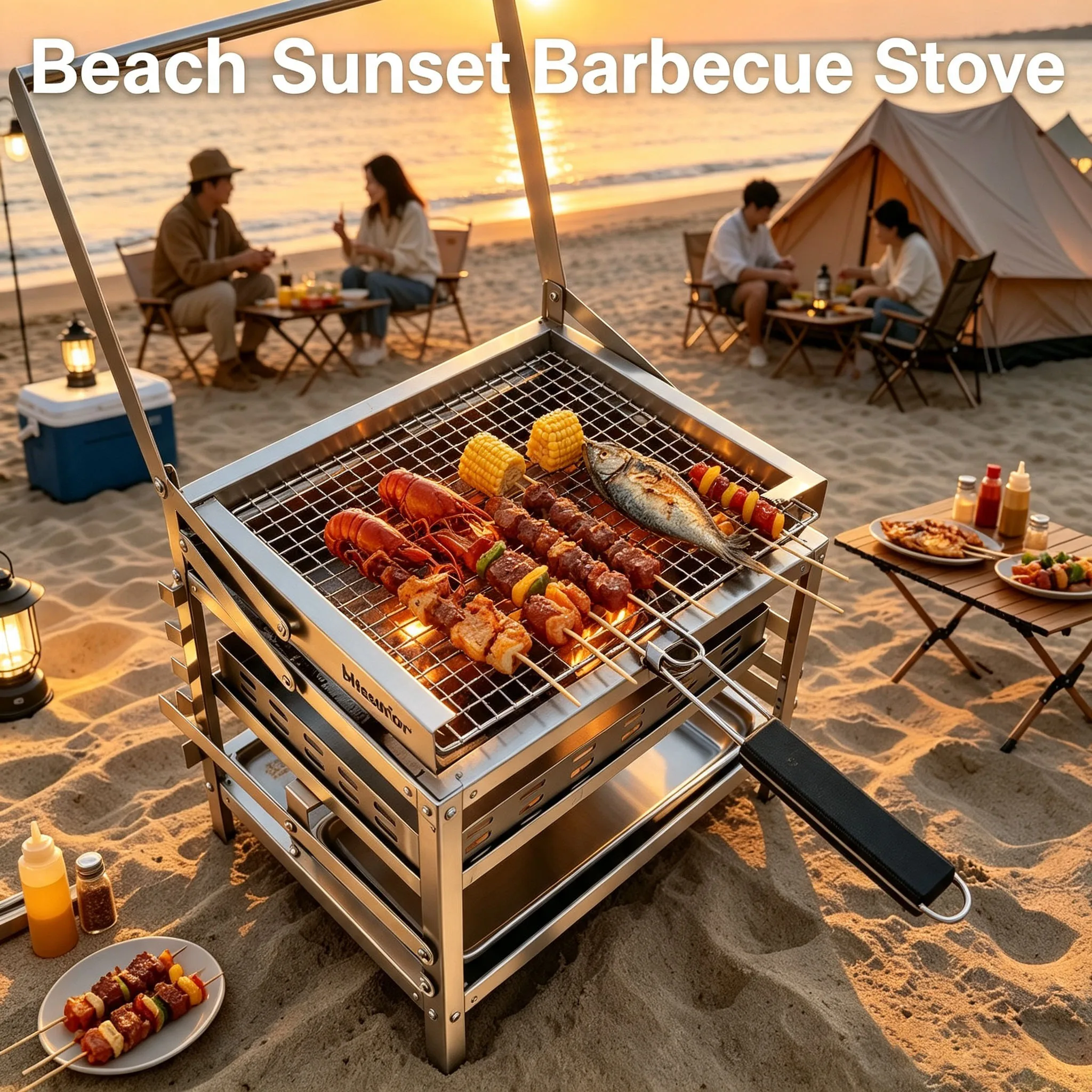 F1 Outdoor BBQ Grill Stainless Steel Adjustable Height Flip Desktop Barbecue Available in Bulk Type & Skewer Type for Cooking