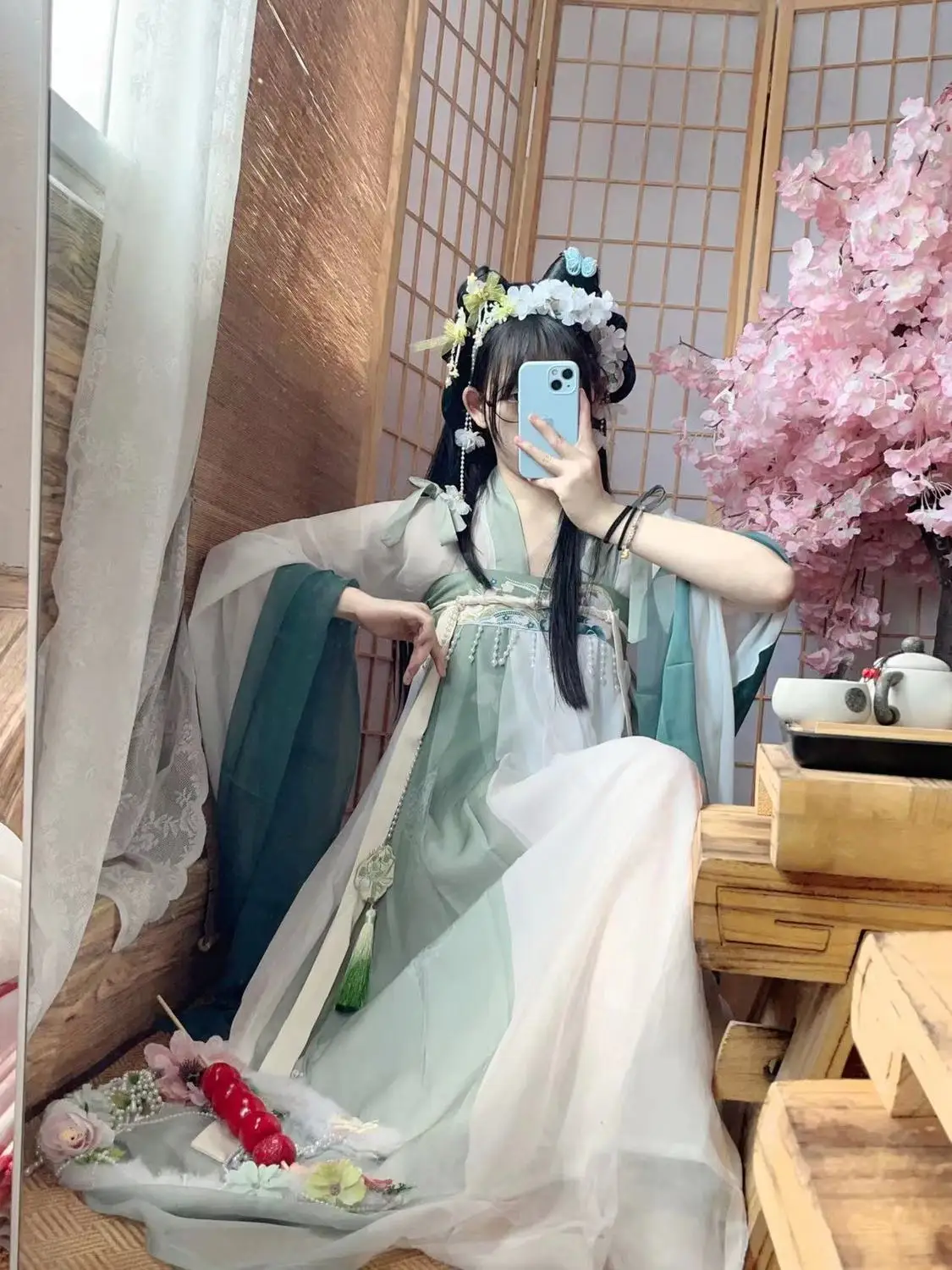  مجموعة تانغ سلالة هانفو - تنورة نسائية بطيات مطبوعة من Ruqun، ملابس صيفية من Han Elements، زي صيني للارتداء اليومي #5