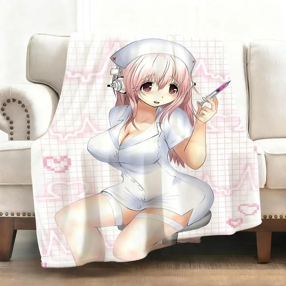 Anime Sexy Super S-Sonico Throw Soft Flannel Blanket Warm Knee Skin-Friendly Throw for Sofa Office Bed Traveling Winter Oversize