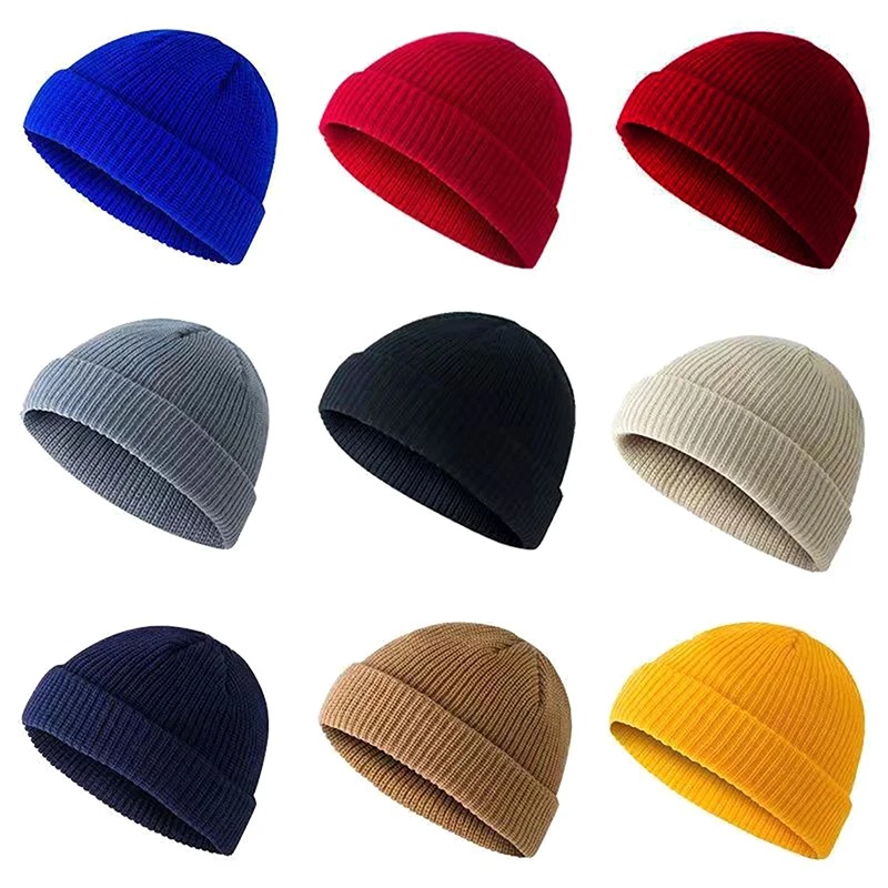 Winter Warm Unisex Wool Beanies Caps Fisherman Hat For Men Short Knit Watch Cap Cuffed Trawler Hats Hip Hop Bonnet