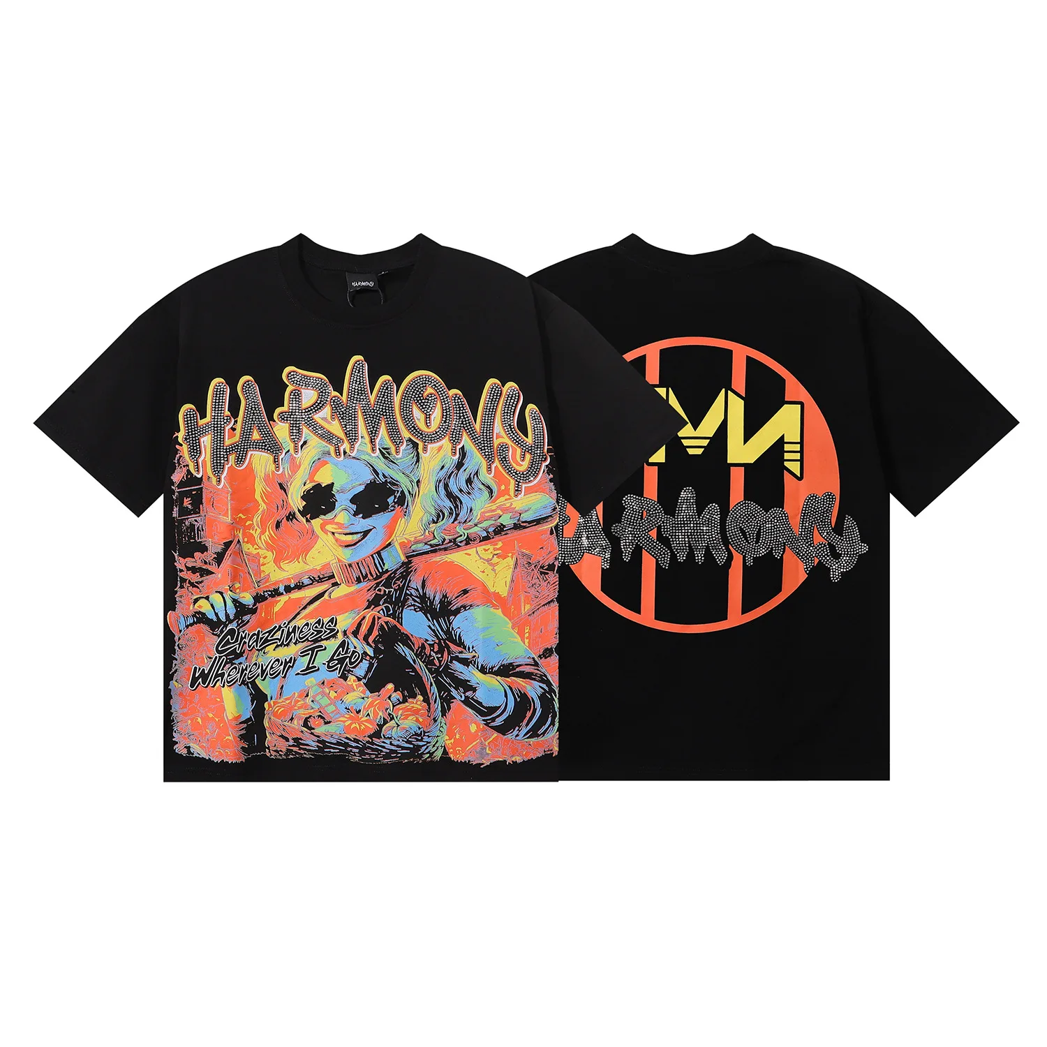 Harmony TEE Retro Beaded Lettering Fashion Girl Print Summer Short-Sleeved T-Shirt For Both Men and Women