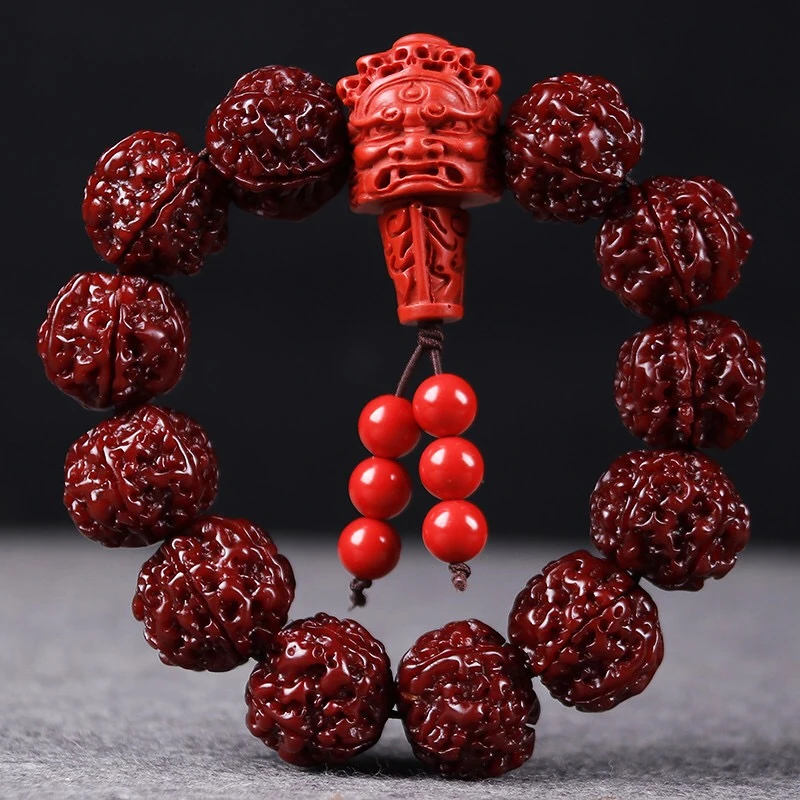 Genuine Goods Nepal Big Rudraksha Beads Five Faces Six-Flap Red Skin Brushed Patina Cleaning-Crafts Men's Bracelet