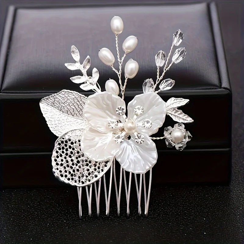 Handmade Pearl Hair Comb Clip Leaf Flower Hair Comb Bridal Wedding Hair Accessories Jewelry Hair Comb Cilp