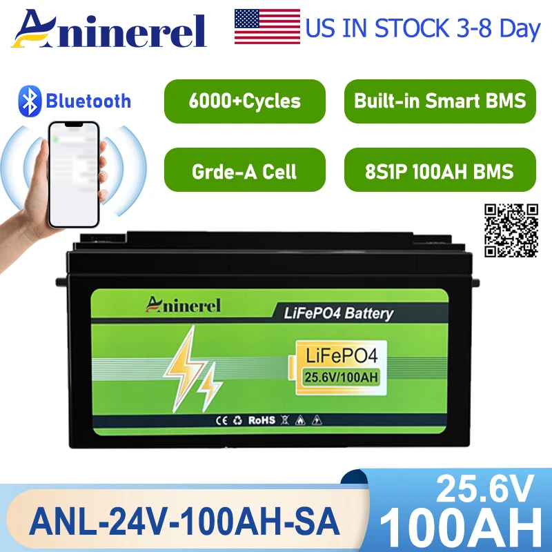 

Аккумулятор Aninerel 24В 100Ач 2560Втч LiFePO4 с BMS 100А – идеально для автодомов, гольф-каров, солнечных энергосистем, троллинговых моторов