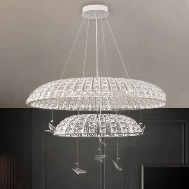 

Luxury loft chandelier crystal living room home decor hanging lamp chrome double decker attic led chandeliers 2024 light fixture