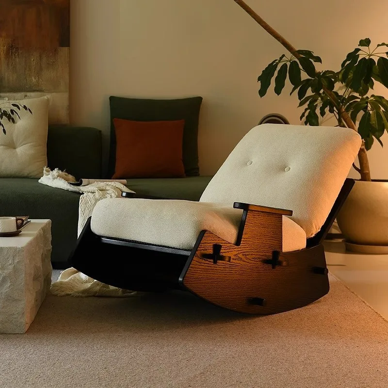 

Solid wood rocking chair single recliner home balcony retro style leisure chair can sleep or lie down