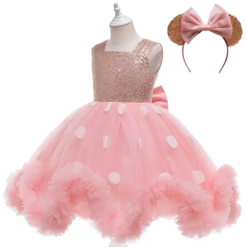 

Children's clothing birthday party girl princess dress baby clothes girl dot thin gauze wedding dress flower evening dress 1-6Y