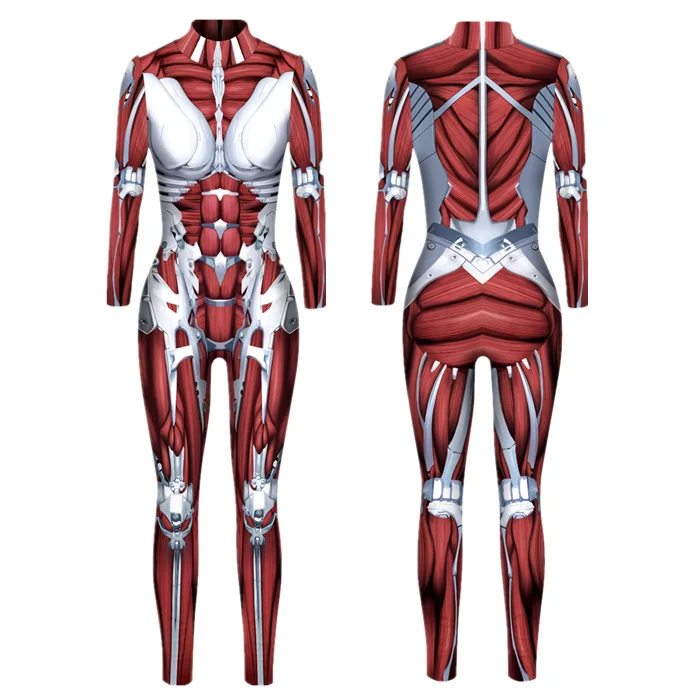 Mono con estampado 3D de Halloween para mujer, traje de armadura, Catsuit muscular, ropa de fiesta Zentai, pelele elástico de Carnaval