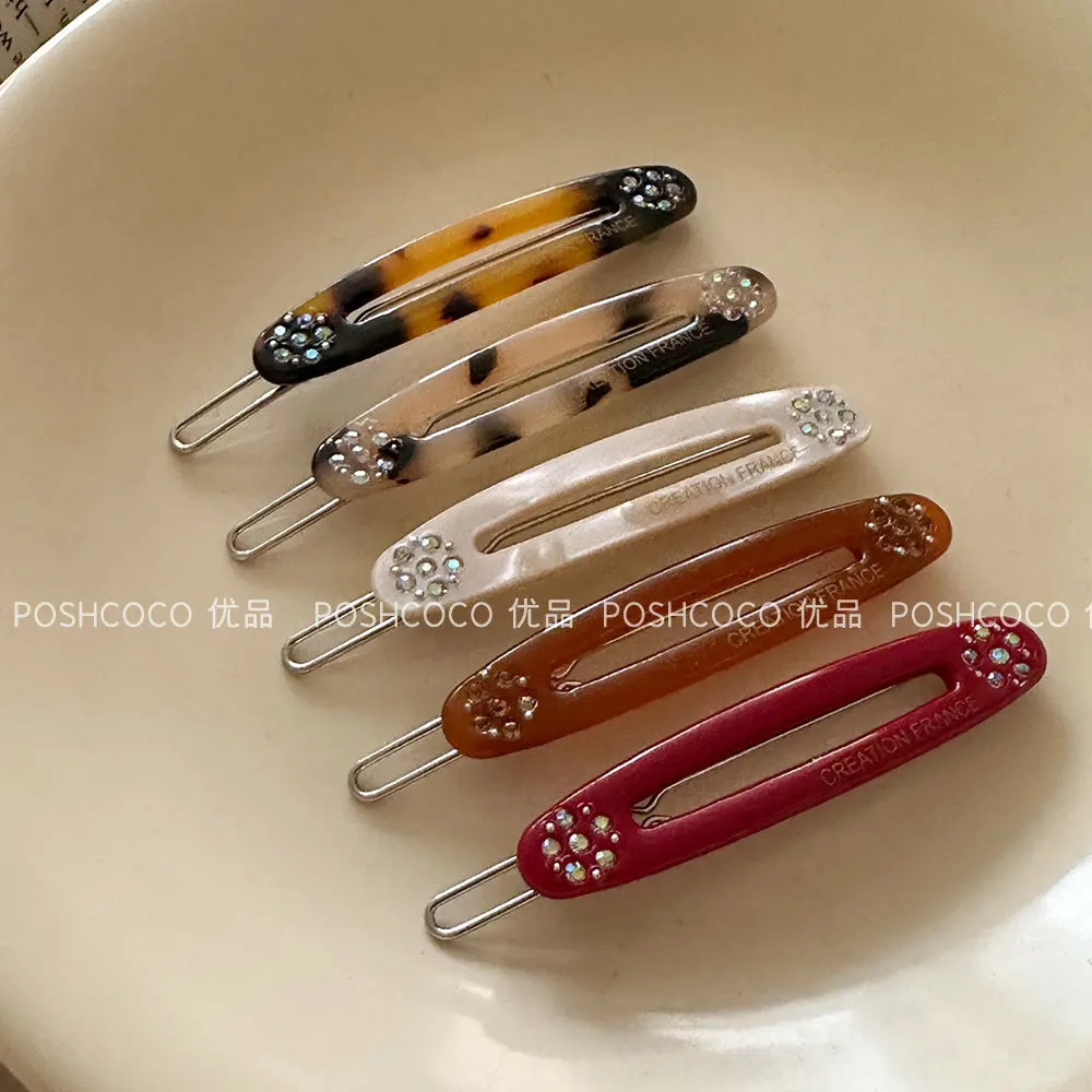 高級ヘアクリップ 1個 アセテート製 ゴールドアクセント クリスタルフラワーデザイン 滑り止め カエル留めクリップ