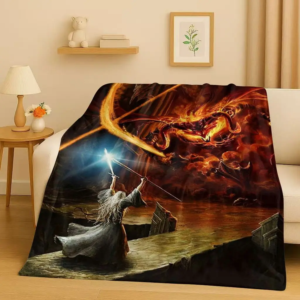 Manta de franela 3D L-Lord of The Rings H-Hobbit Gandalf Legolas, manta de felpa muy suave y cálida para el hogar, dormitorio, cama, sofá