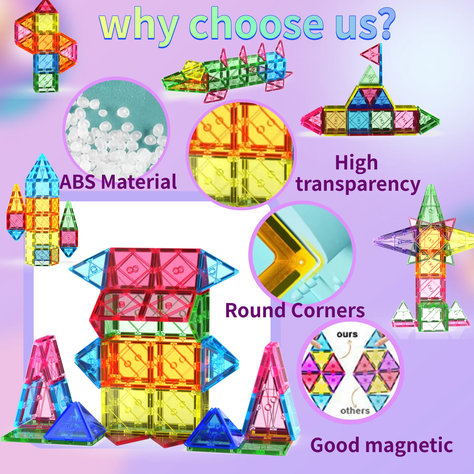 56 قطعة بلاط بناء مغناطيسي شفاف كتل مغناطيسية ثلاثية الأبعاد لوحات لعب البناء الإبداع ما وراء الخيال I