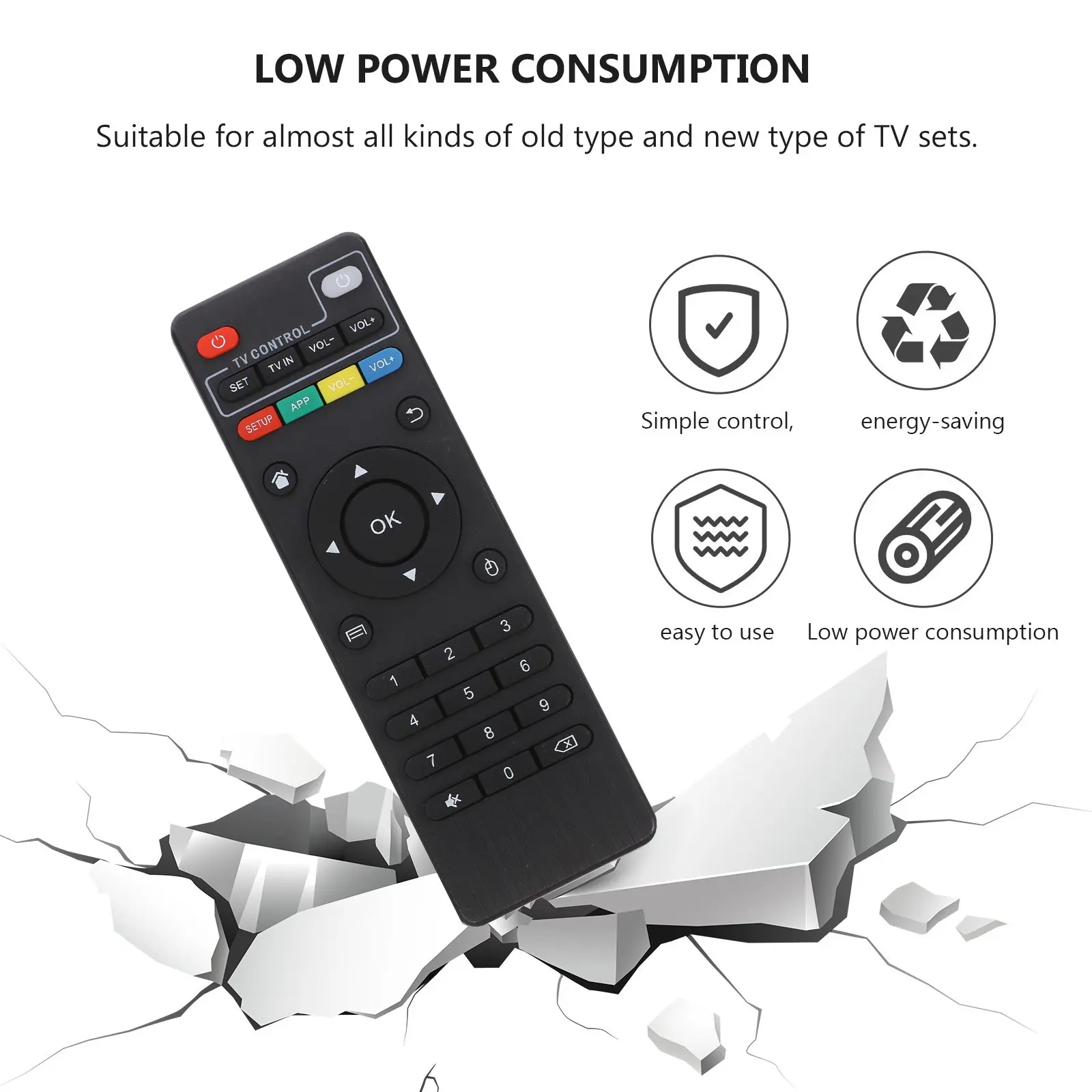 Control remoto universal para TV, reemplaza controles remotos rotos o faltantes, alcance de 31,8 metros, bajo consumo de energía, ecológico, compatible