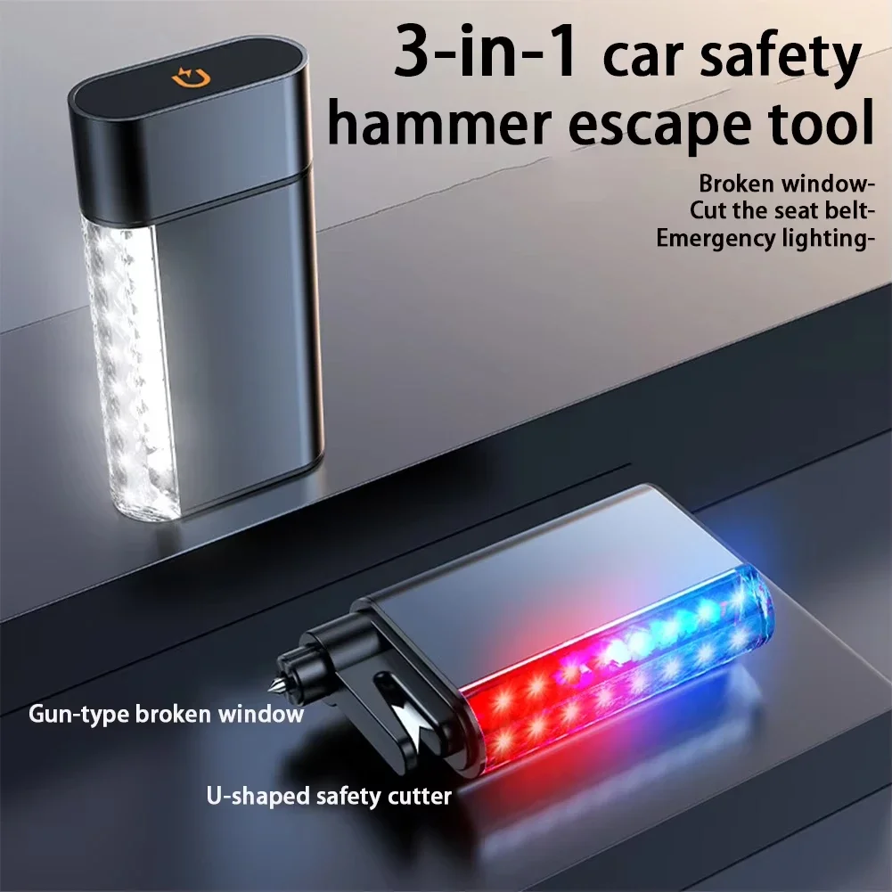 Car Safety Hammer 3 in 1 Auto Emergency Glass Window Breaker Seat Belt Cutter Life-Saving Lighting Function Car Emergency Tool