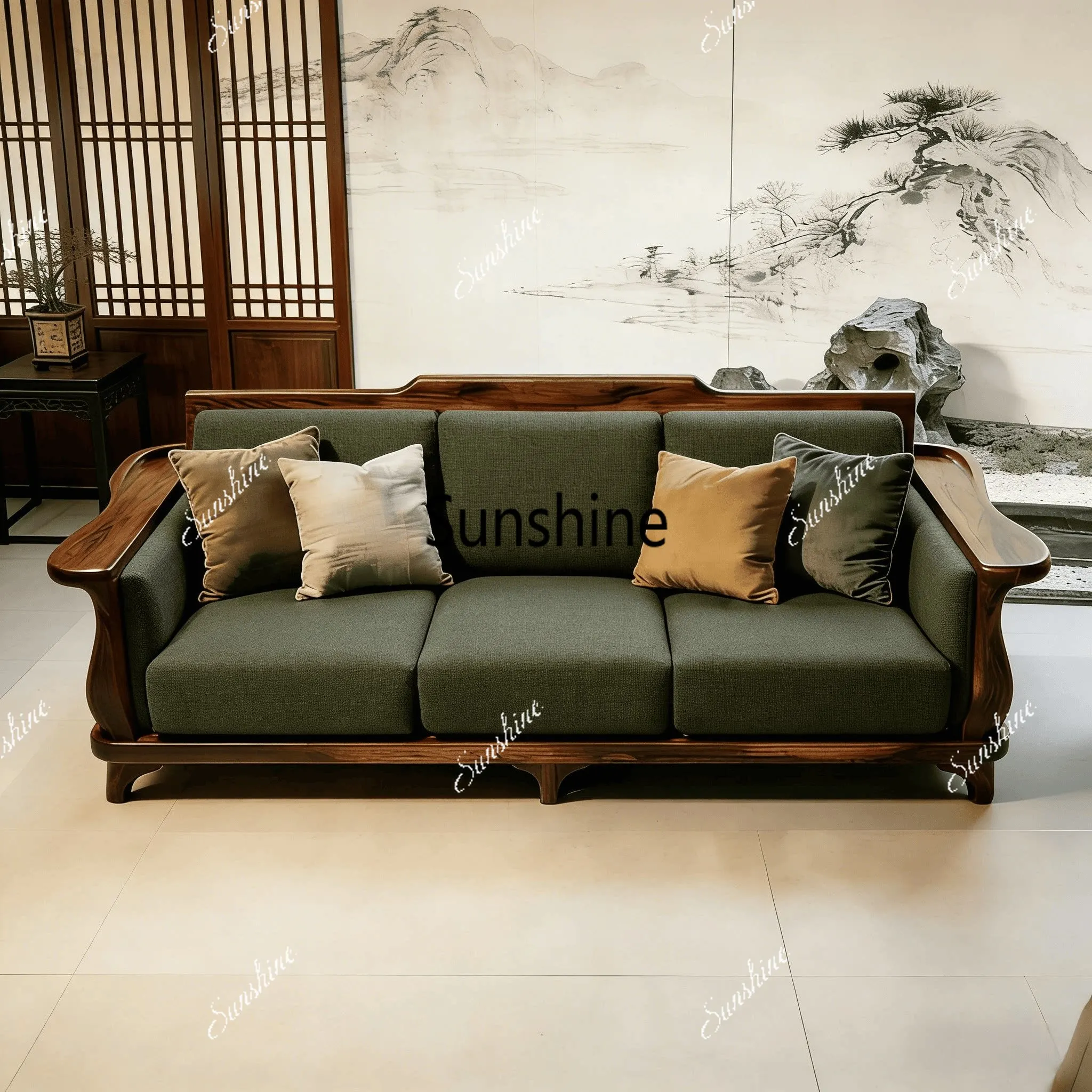 

New Chinese-style carved ash wood sofa size apartment household