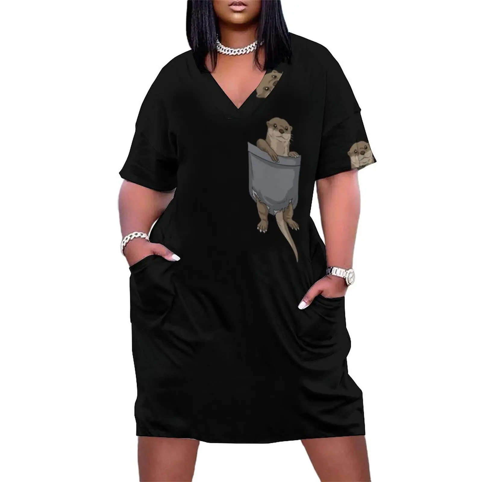 

Sea Otter Tshirt Women Otter Shirt Men Sea Otter Gift Loose Pocket Dress Clothing summer women's suit