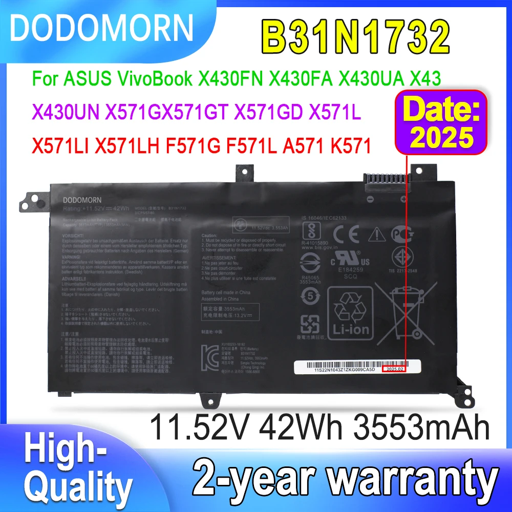 

DODOMORN B31N1732 For ASUS VivoBook X430FN X430FA X430UA X430UF X430UN X571G X571GT X571LH S14 S430FA S430FN Laptop Battery