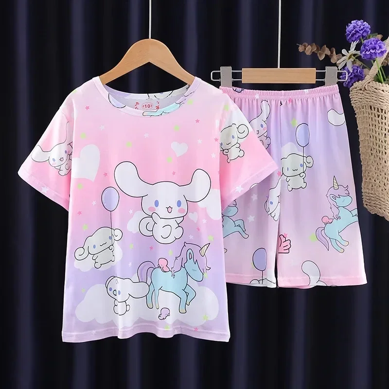 Anime Miniso Kinderen Pyjama Set Kids Cartoon Casual Losse Homewear Kid Comfortabele Dunne Korte Mouwen Cartoon Patroon Pyjama