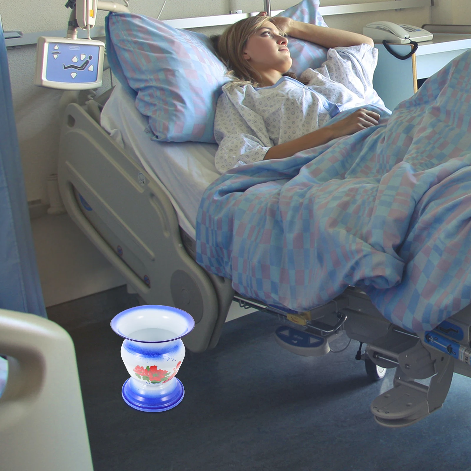 

Retro Vintage Enamel Urine Pot Durable Non-Slip Base Portable Lightweight Blue Iron Spittoon for Travel Hospital Home Sturdy