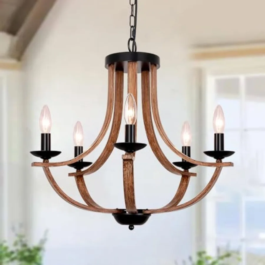 

21" Farmhouse Chandelier 5-Light Rustic Dining Room Light Fixture Farmhouse Chandeliers for Dining Room Texture Adjustable Pend