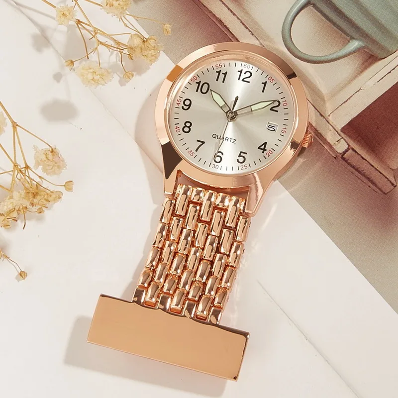 Classic Wide Band ROSE GOLD Nurses Watch with Date Function Graduation Pack gift clock Fob Nurse Portable Pocket Watches Analog