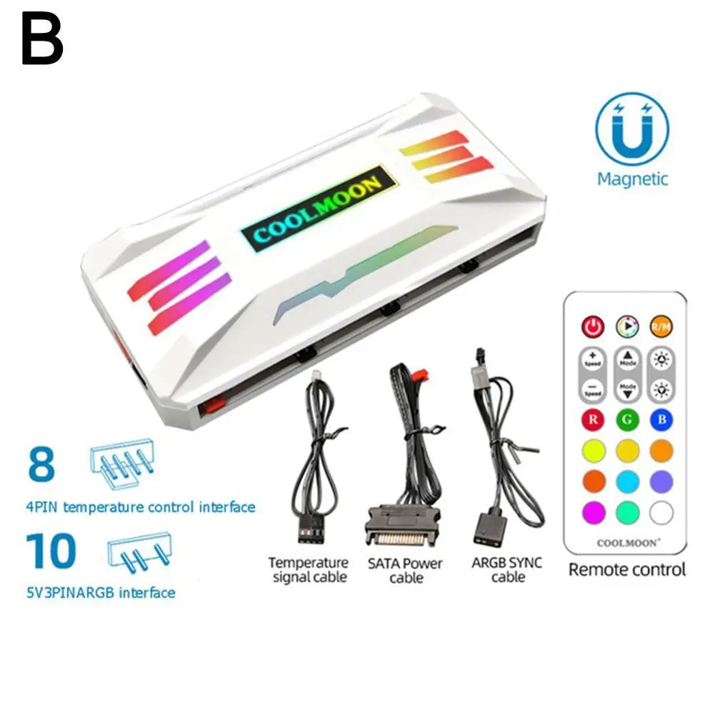 COOLMOON P-ARGB Controller 4-pin Pwm 5v 3pin Smart RGB Synchronization Wireless Remote Controller Chassis Fan Hub Cooling Fan