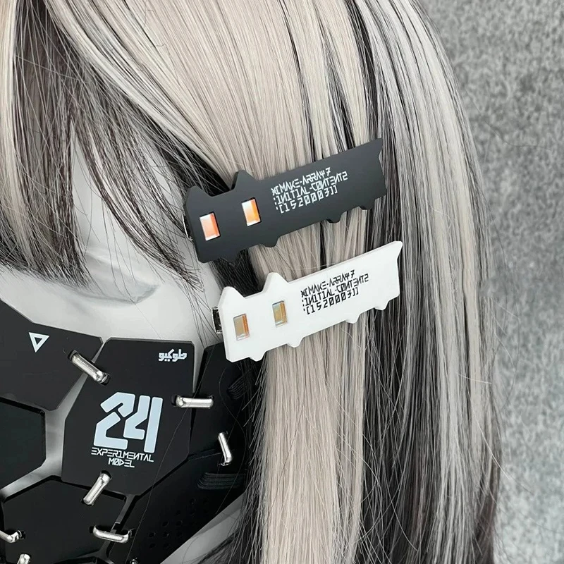 

New Anime Cyberpunk Hairpin Girl Cute Black White Cat Acrylic Hair Clip Goth Headwear Carnival Party Hair Accessories