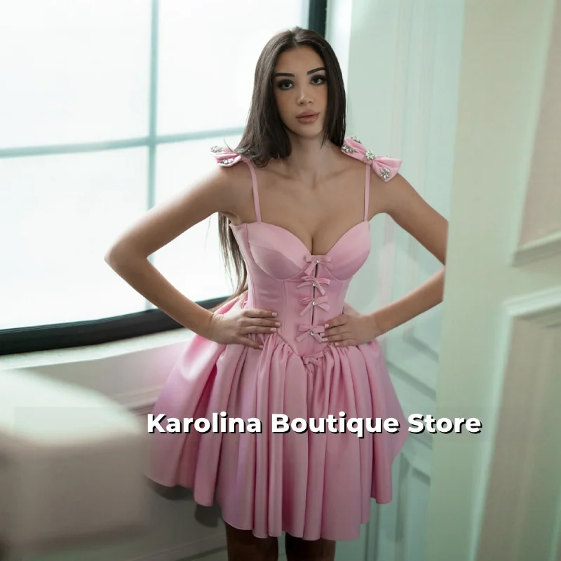 

Dapper Homecoming Dresses Mini Spaghetti Straps Rhienstones Bow A-line Sweetheart Vestidos De Fiesta Customized