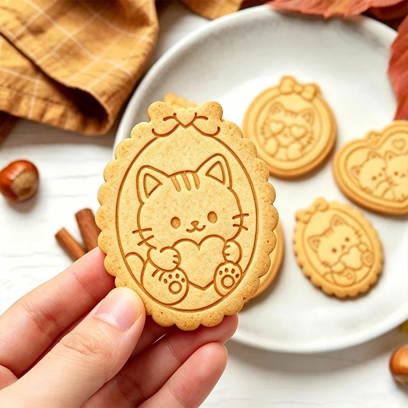 Cat Cartoon Cookie Mold Cookie Cutter Biscuit Fondant 3D Print Press-type Coffee Ground Clay Mold Kitchen Baking Tool SE354R6R