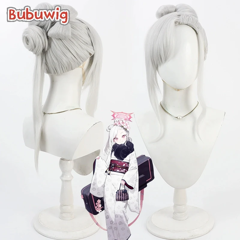 Bubuwig Synthetic Hair Asagi Mutsuki Cosplay Wigs Blue Archive Asagi Mutsuki Women Long Straight Silver White Wig Heat Resistant