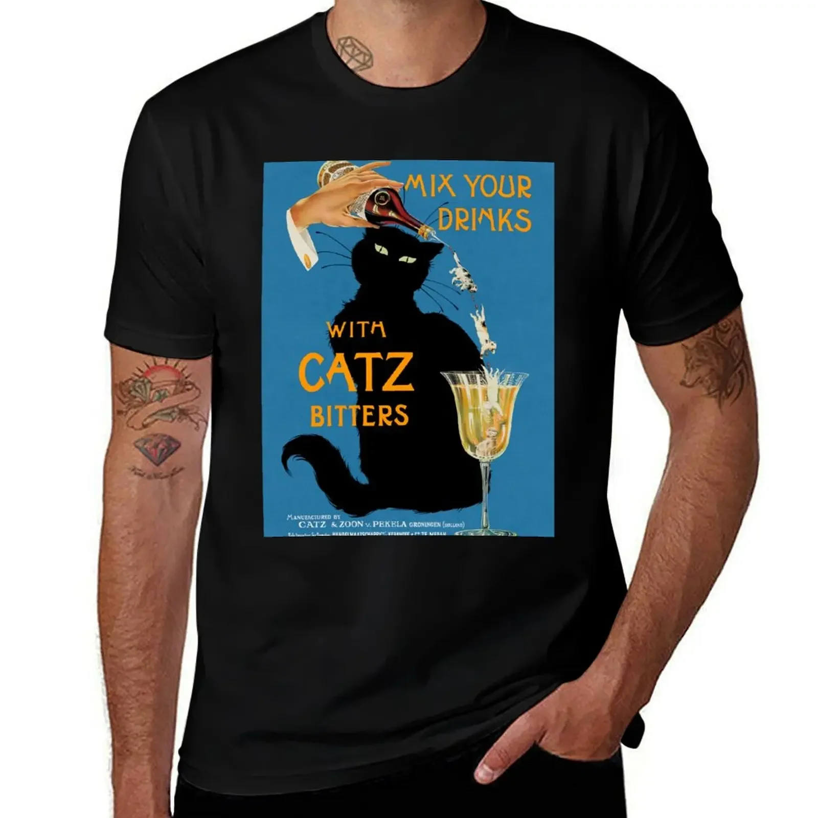 Vintage 1940s Poster Ad - Mix Your Gin with Catz Bitters (HIGH RESOLUTION) T-Shirt blanks baggy shirts luxury clothes men