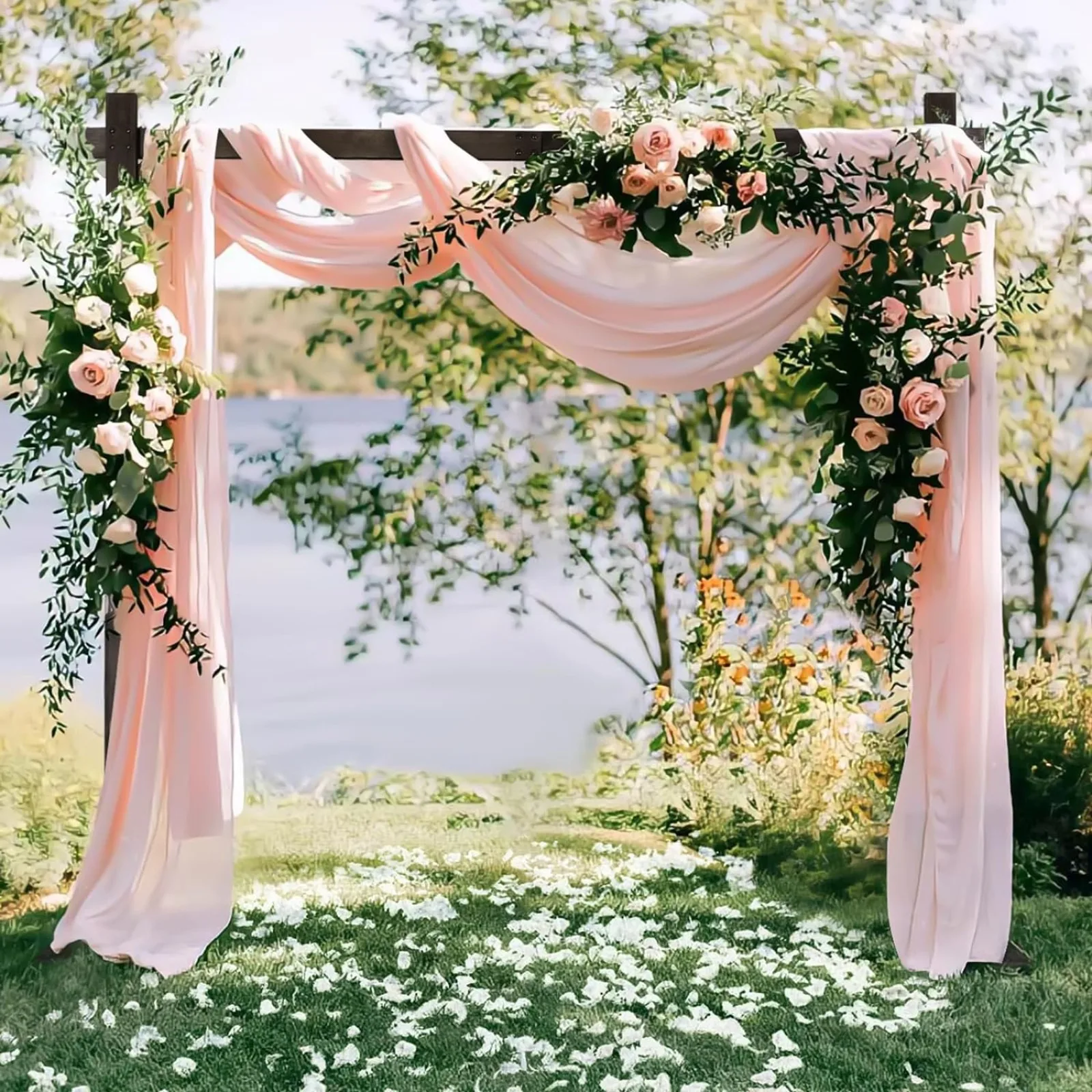 

US Wooden Wedding Square Arch 7.2ft Backdrop Stand for Ceremony, Rustic Wedding Arches for Indoor Proposal Party