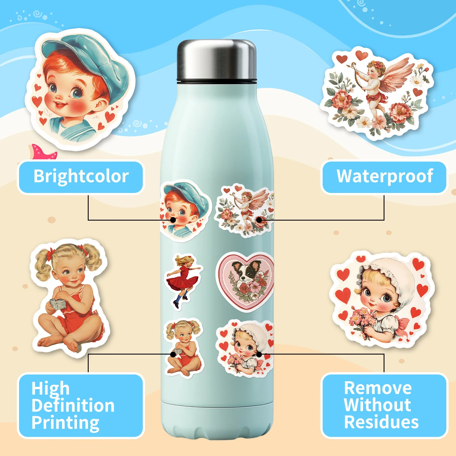 10/50PCS Retro Cartoon Baby Graffiti Stickers Leuke Creativiteit Sticker Voor Laptop Cup Helm Koelkast Skateboard Waterdichte Sticker