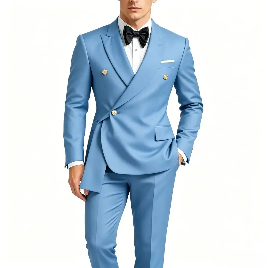 

Double Breasted 2 Pieces Men Slim Fit Wedding Tuxedo for Groom Formal Business Blazer Suit Set Prom Party Jacket Pants Outfit
