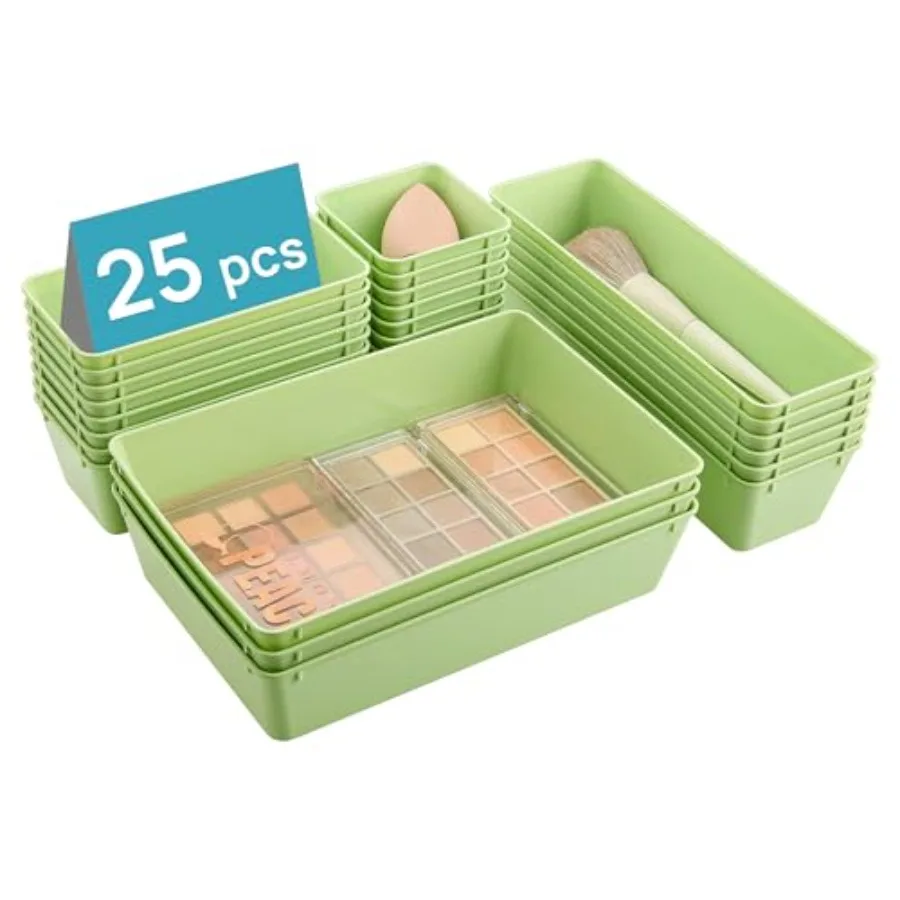 

25 PCS Plastic Drawer Organizers Set 4-Size Versatile Bathroom and Vanity Drawer Organizer Trays Storage Bins for Makeup Bedroo