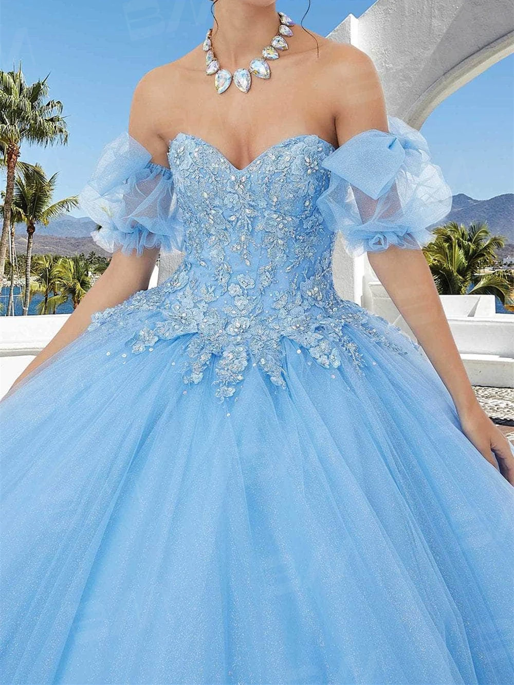 Removable Sleeve Appliqued Sweetheart Quinceañera Dress Beads Strapless Glittery Tulle Skirt Ball Gown Cocktail Dresses Vestidos