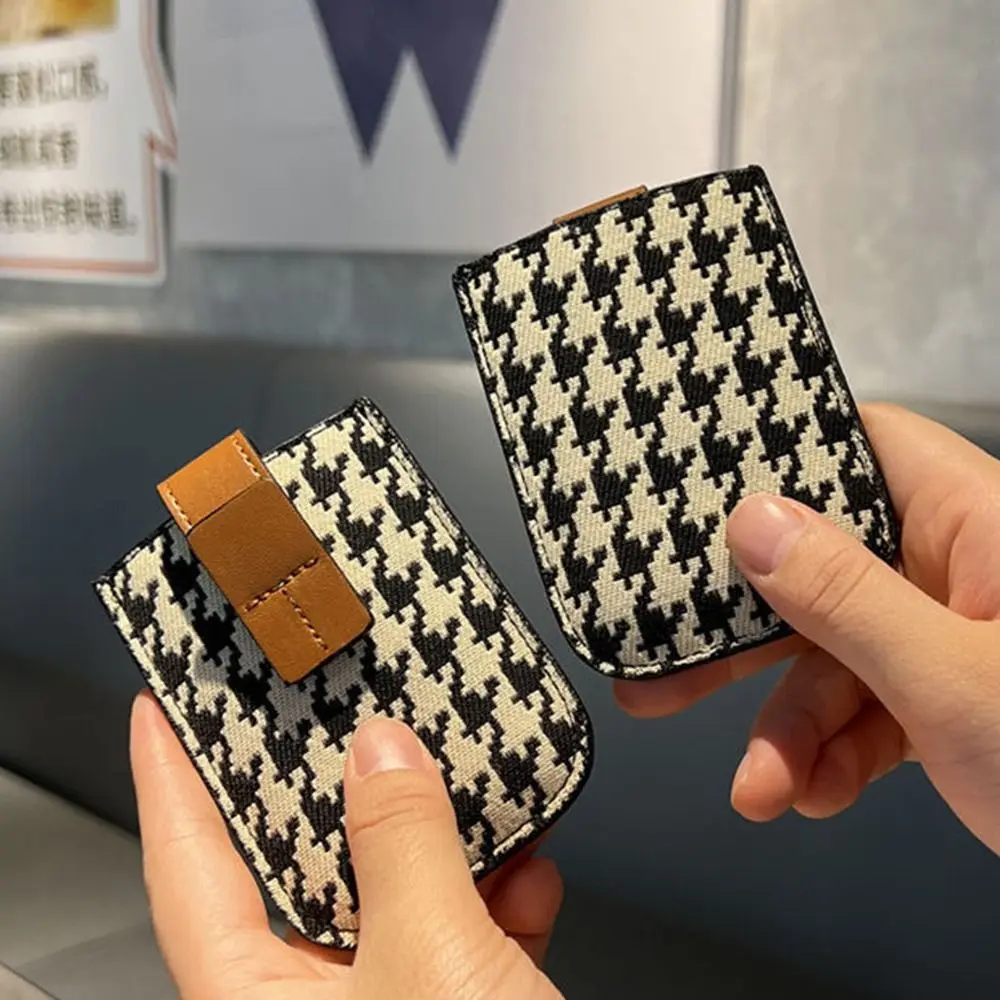 

Ins PU Leather Houndstooth Card Bag Pull-out Type Card Pocket Card Holders Clutch Korean Style Clutch Bag Short Wallet Female